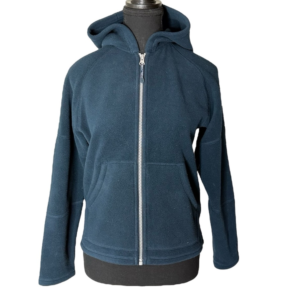 MEC Navy Blue Polartec Classic Fleece Zip Up Hooded Sweater Zipper Pockets XS/S
